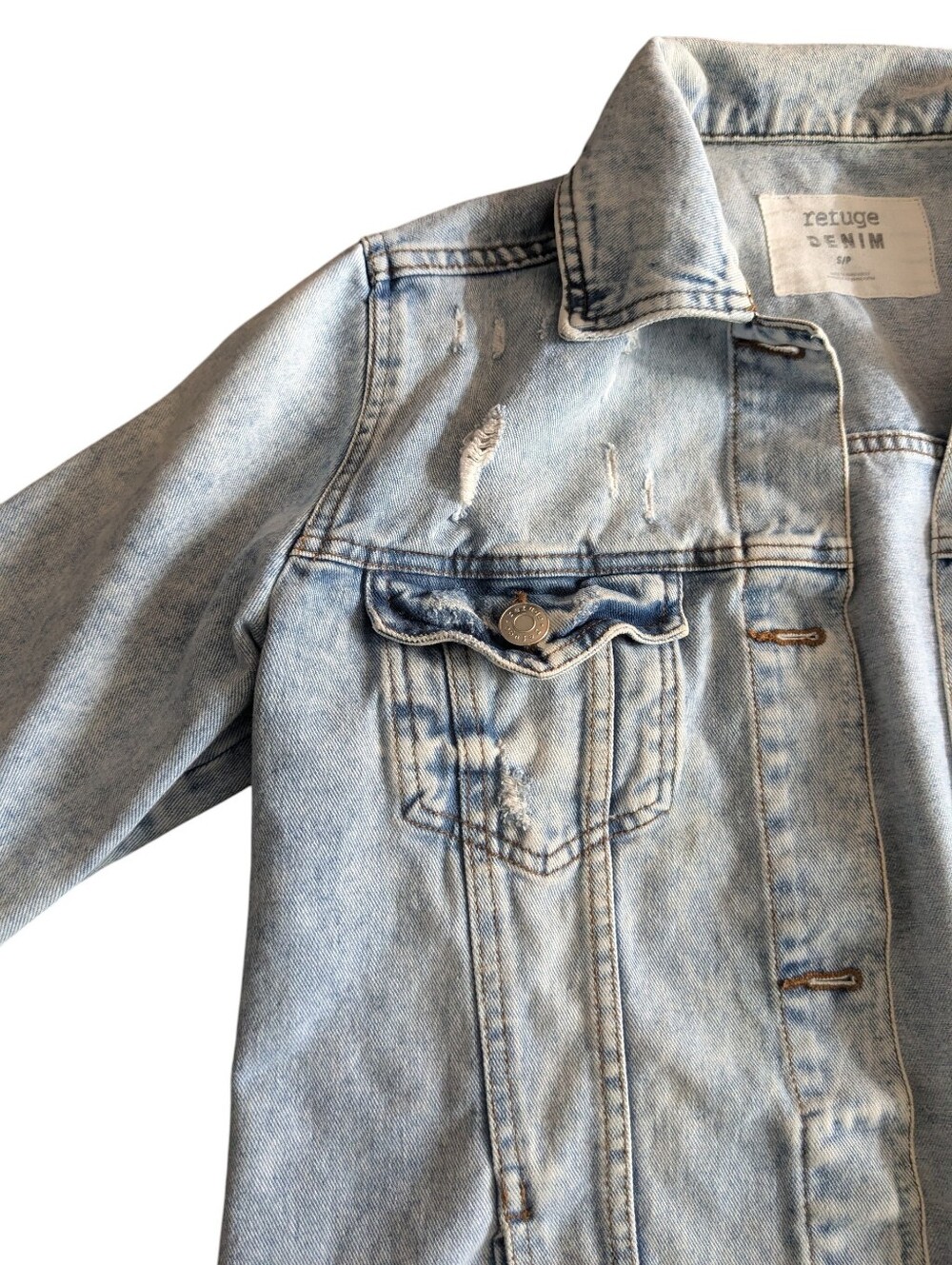 Light Wash Distressed Denim Jacket - Women's Casual Jacket - Picture 3 of 12